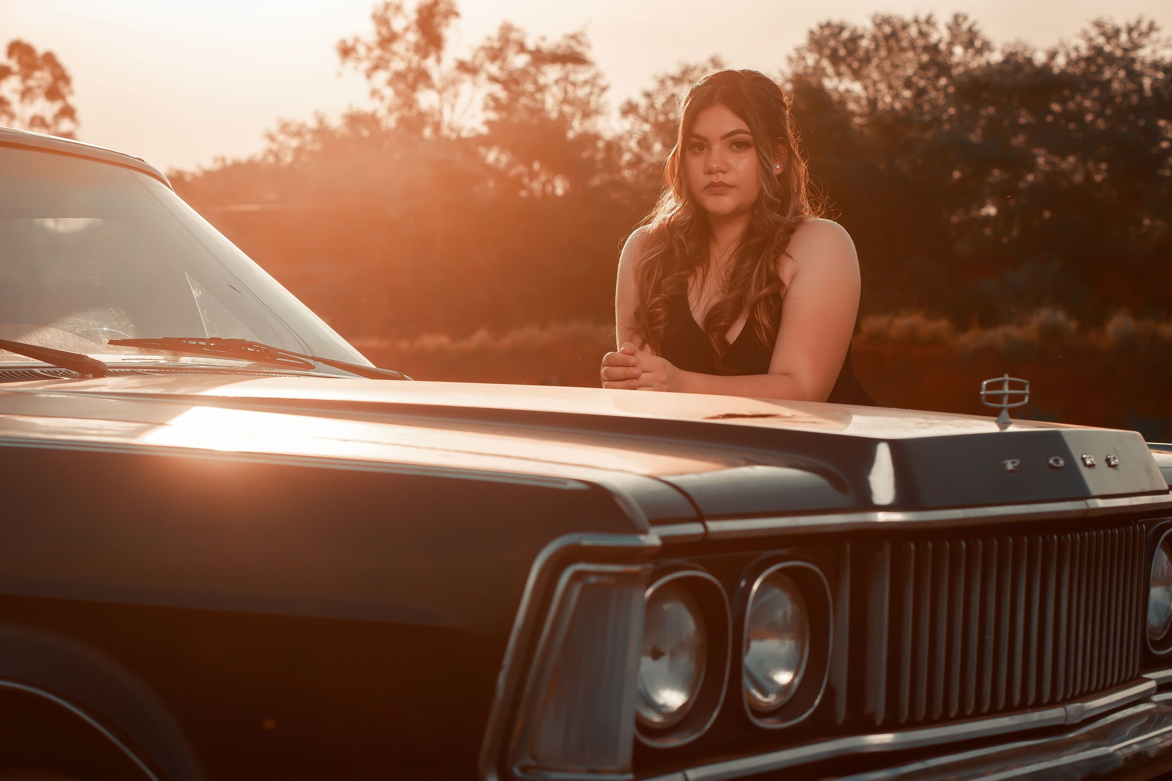 alhena hero desktop — vintage car sunset cinefilm
